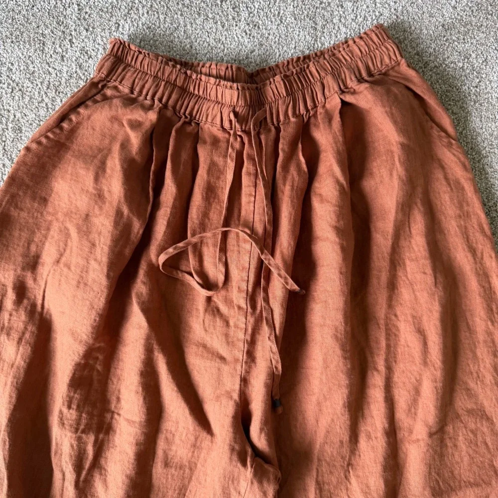 Buykud 100% Linen Brown Harem Style Pull On Pants W/ Drawstring & Pockets XL NEW - Picture 3 of 6
